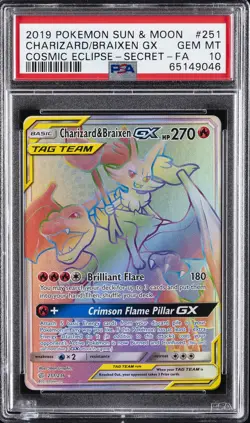 2019 POKEMON SUN & MOON COSMIC ECLIPSE FULL ART/CHARIZARD & BRAIXEN GX PSA 10 - Image 1