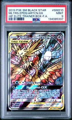 2019 POKEMON HIDDEN FATES ETB PROMO FULL ART/MOLTRES ZAPDOS ARTICUNO GX PSA 9 - Image 1