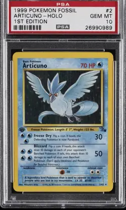 1999 POKEMON FOSSIL 1ST ED #2 ARTICUNO-HOLO PSA 10 - Image 1