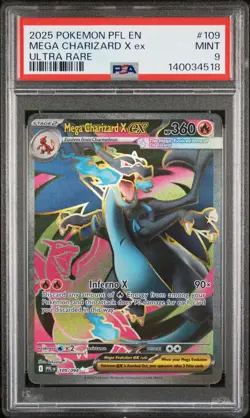 2025 POKEMON PFL EN-PHANTASMAL FLAMES ULTRA RARE #109 MEGA CHARIZARD X EX PSA 9 - Image 1