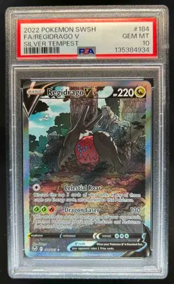 2022 Pokemon SWSH Silver Tempest Regidrago V #184/195 PSA 10 - Image 1