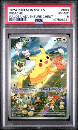 2024 POKEMON SVP EN-SV BLACK STAR PROMO PALDEA ADVENTURE CHEST PIKACHU PSA 8 - Image 1