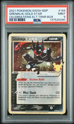 2021 POKEMON SWSH CELEBRATIONS ETB PROMO #144 GRENINJA-GOLD STAR PSA 9 - Image 1