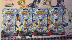 Pokemon Stellar Crown 4 Sleeved Booster Pack Lot Scarlet & Violet Era - Image 1