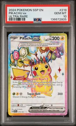 2024 Pokemon Surging Sparks SSP En Pikachu Ex Ultra Rare #219 PSA 10 Gem Mint - Image 1