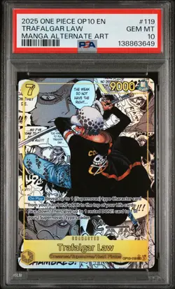 2025 ONE PIECE OP10-ROYAL BLOOD MANGA ALTERNATE ART #119 TRAFALGAR LAW PSA 10 - Image 1