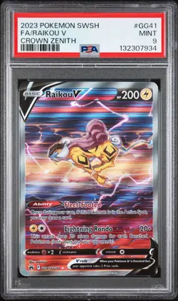 2023 Pokemon Sword & Shield SWSH Full Art Raikou V Crown Zenith #GG41 PSA 9 Mint - Image 1