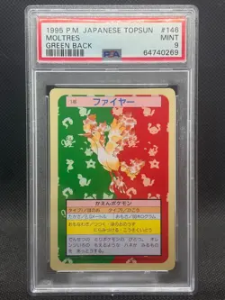 1995 PSA 9 MINT Pokemon Card Moltres 146 Green Back Vintage Japanese Topsun - Image 1
