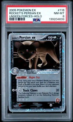 2005 Pokemon Ex Rocket's Persian Ex Unseen Forces Holo #116 PSA 8 NM-MT - Image 1