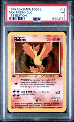 1999 Fossil Moltres #12 1st Edition Holo PSA 7 - Image 1