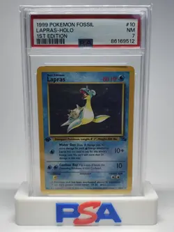 1999 Pokemon Fossil 1st First Edition Lapras 10/62 Holo PSA 7 NM - Image 1