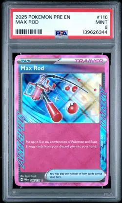 2025 POKEMON PRE EN-PRISMATIC EVOLUTIONS #116 MAX ROD PSA 9 - Image 1