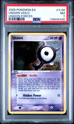 2005 POKEMON EX UNSEEN FORCES #Y/28 UNOWN-HOLO PSA 7 - Image 1