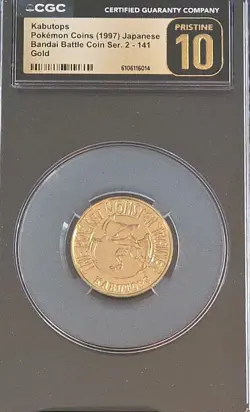 Kabutops 1997 Bandai Pokemon Battle Coin Ser 2-141 Gold CGC Pristine 10 Pop 1 - Image 1
