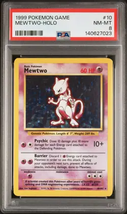 1999 POKEMON BASE SET UNLIMITED #10 MEWTWO-HOLO PSA 8 - Image 1
