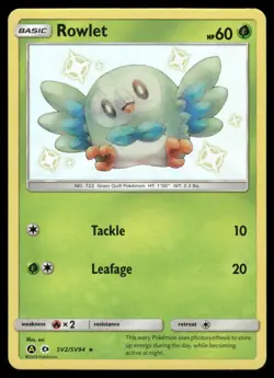 Pokemon Cards Rowlet SV2/SV94 Hidden Fates Rare Shiny NM - Image 1