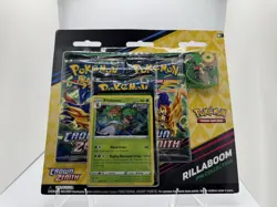 Pokemon Crown Zenith Rillaboom Pin Collection - Sealed | 3 Booster Packs - Image 1