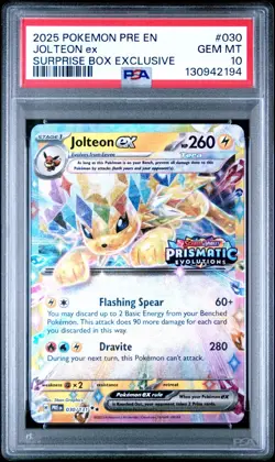 2025 Pokemon Prismatic PRE En Jolteon Ex Surprise Box Exclusive #030 PSA 10 Gem - Image 1