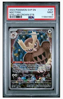 2024 POKEMON SVP EN-SV BLACK STAR PROMO #141 NOCTOWL PSA 9 GRADED MINT - Image 1