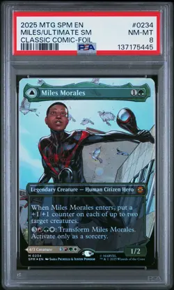 2025 MTG MARVEL'S SPIDER-MAN BORDERLESS MILES MORALES/ULTIMATE SPIDER-MAN PSA 8 - Image 1