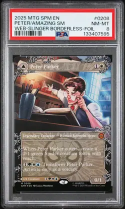 2025 MTG MARVEL'S SPIDER-MAN BORDERLESS AMAZING SPIDER-MAN/PETER PARKER PSA 8 - Image 1