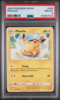 2020 POKEMON SWORD & SHIELD #065 PIKACHU PSA 8 - Image 1