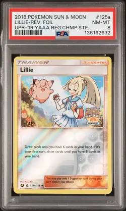 2018 POKEMON SUN & MOON ULTRA PRISM #125A LILLIE-REVERSE FOIL PSA 8 - Image 1