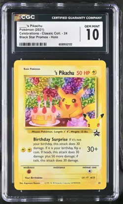 Birthday Pikachu 24 Celebrations Holo Pokemon CGC 10 Gem Mint *122 - Image 1