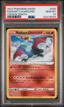 2023 POKEMON SWORD & SHIELD CROWN ZENITH #020 RADIANT CHARIZARD PSA 10 - Image 1