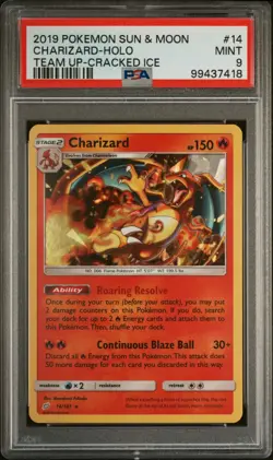 PSA 9 Charizard Cracked Ice Holo 14/181 Team Up Sun & Moon 2019 Pokemon Card - Image 1