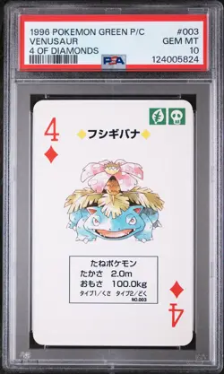 1996 POKEMON GREEN VERSION PLAYING CARDS 4 OF DIAMONDS #003 VENUSAUR PSA 10 - Image 1