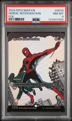 2025 MTG MARVEL'S SPIDER-MAN: SOURCE MAT FOIL #0034 HEROIC INTERVENTION PSA 8 - Image 1
