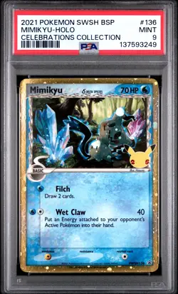 2021 POKEMON SWSH BLACK STAR PROMO CELEBRATIONS COLL #136 MIMIKYU-HOLO PSA 9 - Image 1