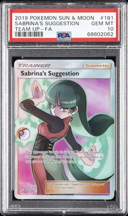 2019 POKEMON SUN & MOON TEAM UP #181 FULL ART/SABRINA'S SUGGESTION PSA 10 - Image 1