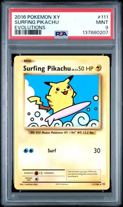 2016 POKEMON XY EVOLUTIONS #111 SURFING PIKACHU PSA 9 - Image 1