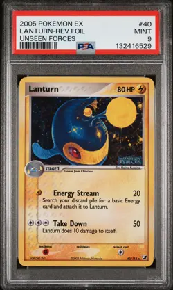 2005 POKEMON EX UNSEEN FORCES #40 LANTURN-REVERSE FOIL PSA 9 - Image 1