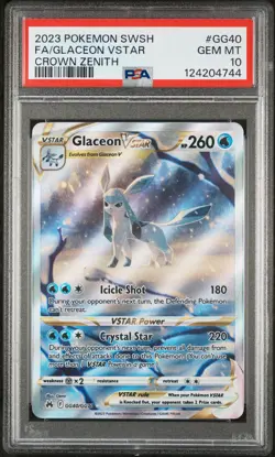 2023 POKEMON SWORD & SHIELD CROWN ZENITH #GG40 FULL ART/GLACEON VSTAR PSA 10 - Image 1