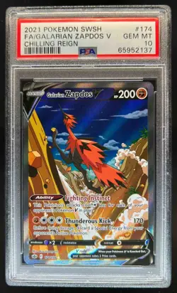 2021 Pokemon SWSH Chilling Reign Galarian Zapdos V #174/198 PSA 10 - Image 1