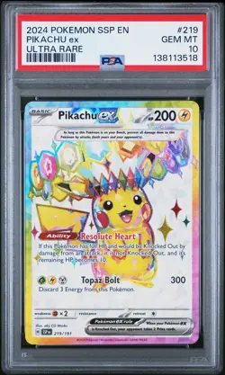 2024 POKEMON SSP EN-SURGING SPARKS ULTRA RARE #219 PIKACHU EX PSA 10 - Image 1