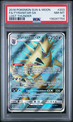 2018 POKEMON SUN & MOON LOST THUNDER #203 FULL ART/TYRANITAR GX PSA 8 - Image 1