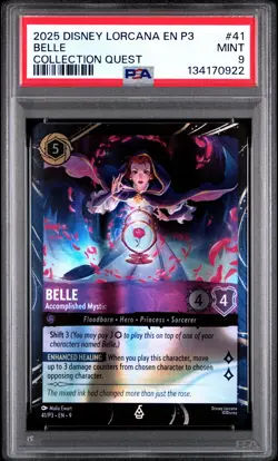 2025 DISNEY LORCANA EN P3-PROMO COLL QUEST #41 BELLE - ACCOMPLISHED MYSTIC PSA 9 - Image 1