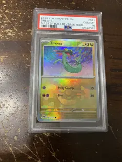 Pokemon Dreepy Prismatic Evolutions Card 071/131 Masterball Reverse Holo PSA 10 - Image 1