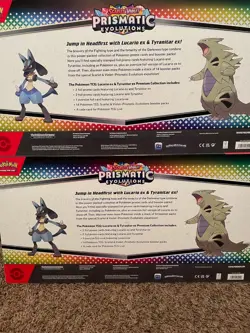 LOT of 2 Pokemon Prismatic Evolutions Lucario & Tyranitar ex Premium Collection - Image 2