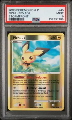 2008 POKEMON DIAMOND & PEARL STORMFRONT #45 PICHU-REVERSE FOIL PSA 9 - Image 1