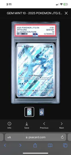 PSA 10 Articuno IR 161/159 2025 Journey Together Pokemon Mint! - Image 1