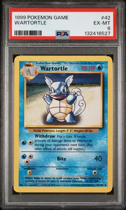 1999 POKEMON BASE SET UNLIMITED #42 WARTORTLE PSA 6 - Image 1