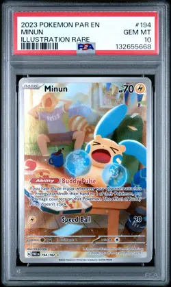 2023 POKEMON PAR EN-PARADOX RIFT ILLUSTRATION RARE #194 MINUN PSA 10 - Image 1