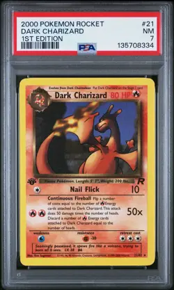2000 POKEMON ROCKET 1ST ED #21 DARK CHARIZARD PSA 7 - Image 1
