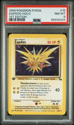 Zapdos Holo 1st Edition PSA 8 1999 Pokemon Fossil #15 - Image 1