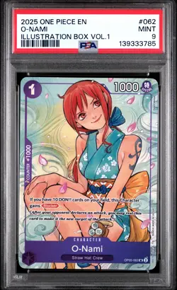 2025 ONE PIECE PROMOS ILLUSTRATION BOX VOL.1 #062 O-NAMI PSA 9 - Image 1